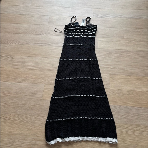 Olive+Oak BOHO CONTRASTING BINDING SWEETHEART POINTELLE CROCHET KNIT MAXI DRESS - Picture 3 of 5